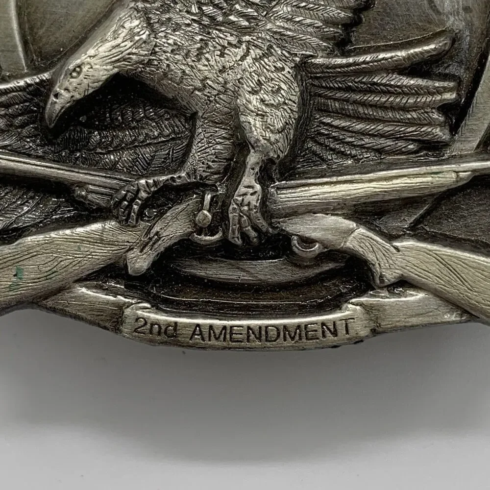 The Right to Keep and Bear Arms Belt Bergamot Buckle Guns Eagle 1984 Pewter EUC